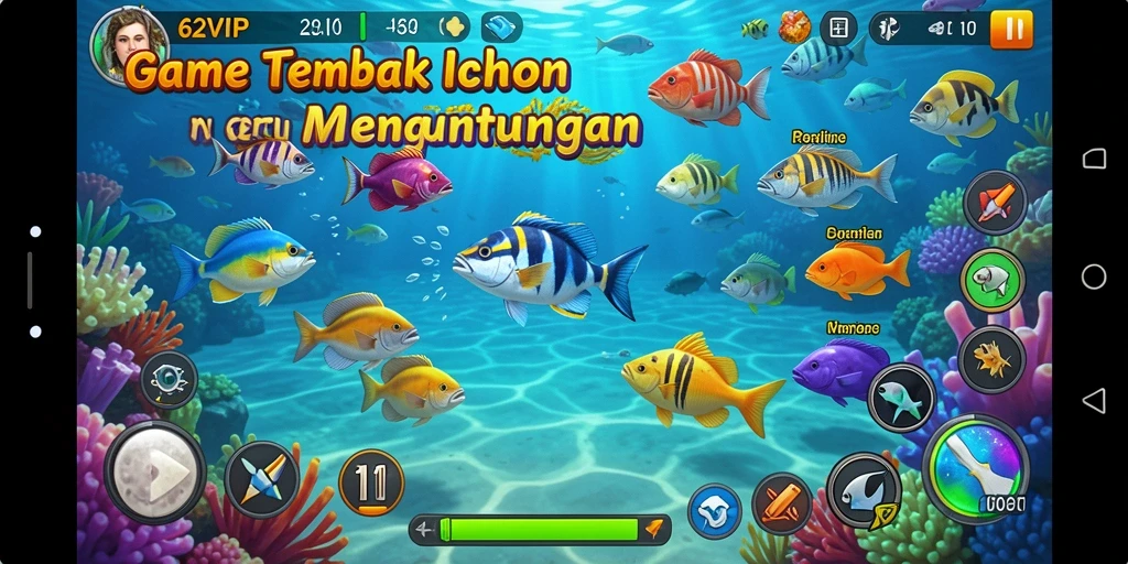 Tampilan gameplay Tembak Ikan di 62VIP yang seru.