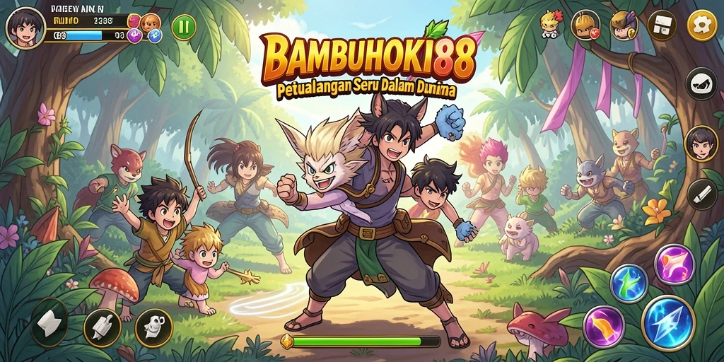 Tampilan gameplay seru dari BAMBUHOKI88 dengan karakter anime.