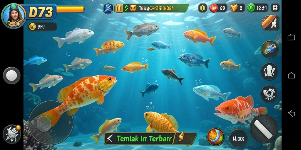 Screenshot menampilkan gameplay seru dari D73 saat menembak ikan.