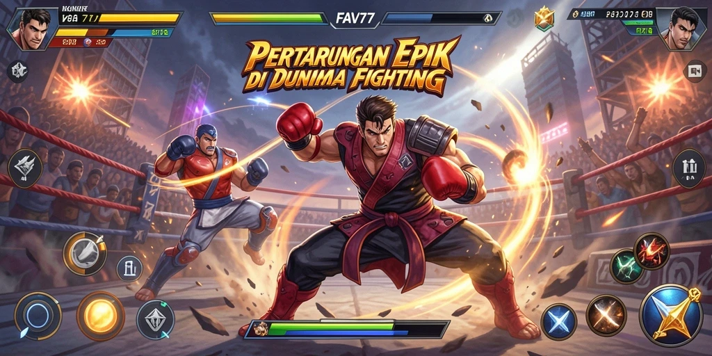 Screenshot FAV77 menampilkan aksi pertarungan yang menegangkan di arena.