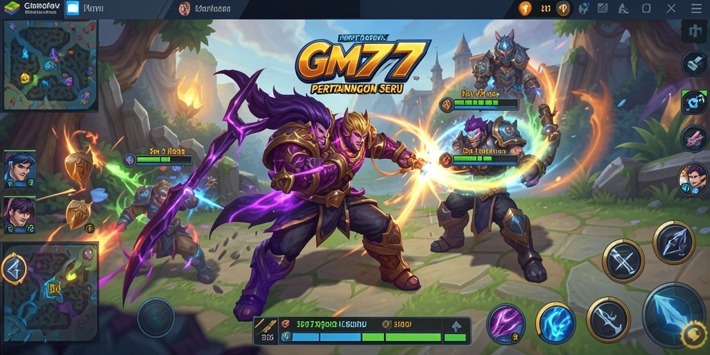 Tampilan gameplay seru GM777 dengan aksi intens dalam pertarungan MOBA.