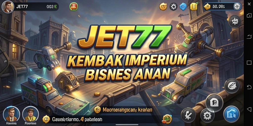 Screenshot gameplay JET77 menampilkan keseruan membangun bisnis strategis.