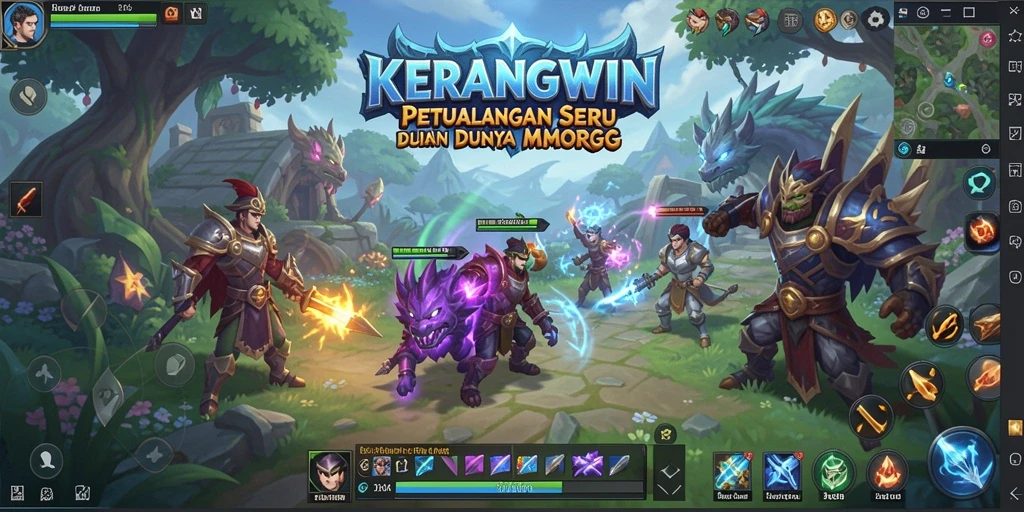 Tampilan gameplay KERANGWIN dengan pertempuran seru di dunia MMORPG.