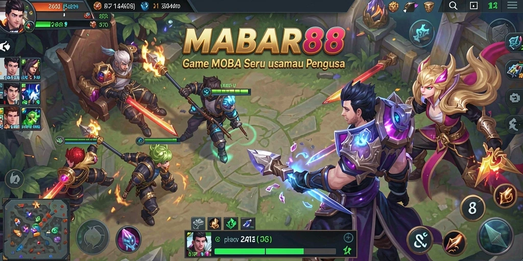 Tampilan gameplay seru dari MABAR88 yang memperlihatkan pertarungan hero.