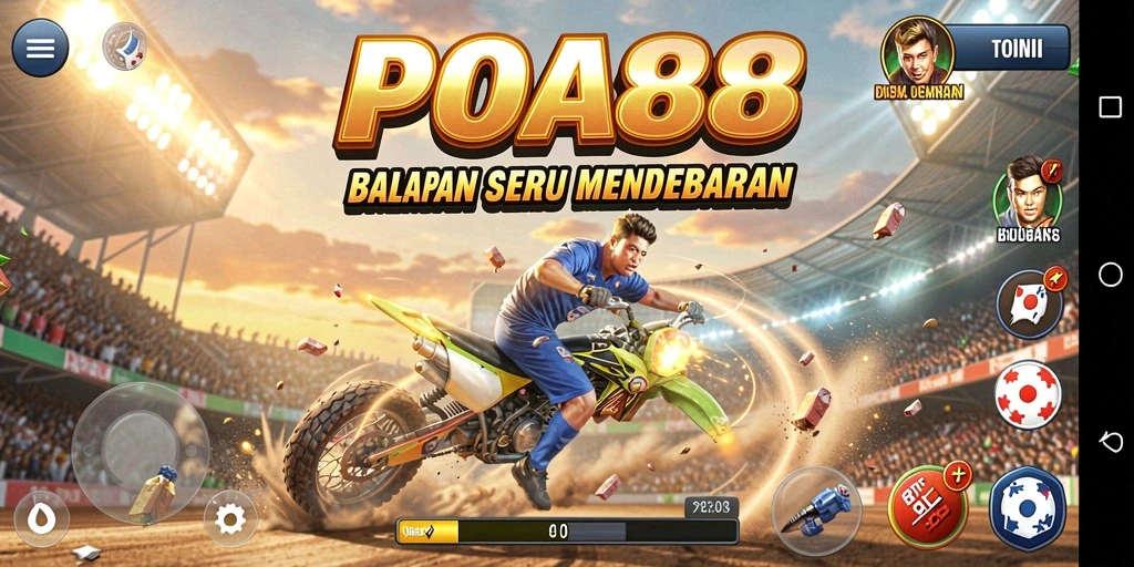 Screenshot gameplay POA88 yang menampilkan balapan seru di trek kota.