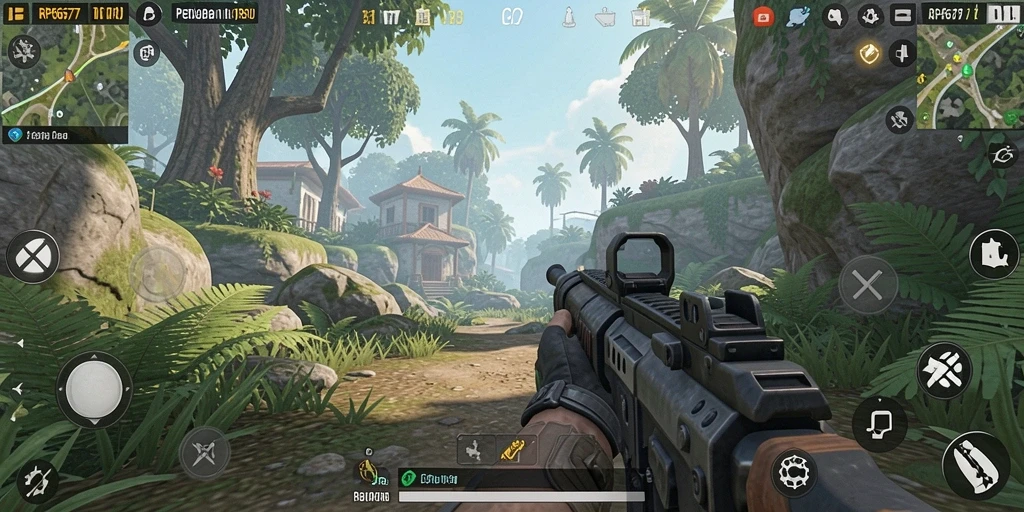 Screenshot gameplay RP6677 yang menunjukkan pertempuran seru di medan perang.