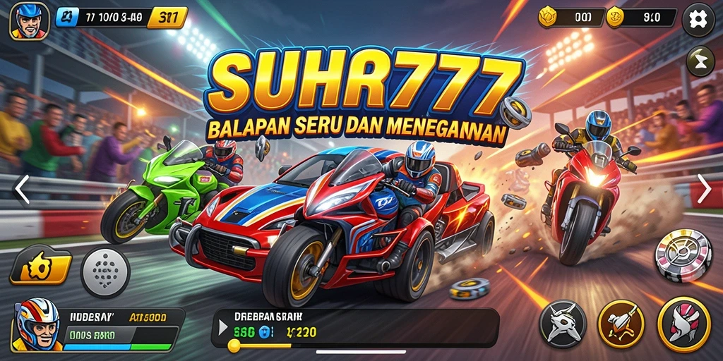 Tampilan gameplay menegangkan dalam balapan mobil SUHU777.