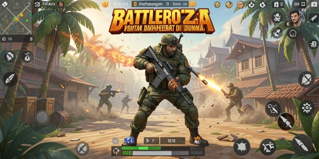 Tampilan gameplay mendebarkan dari ZOFAZA, menampilkan pertarungan seru antar pemain.